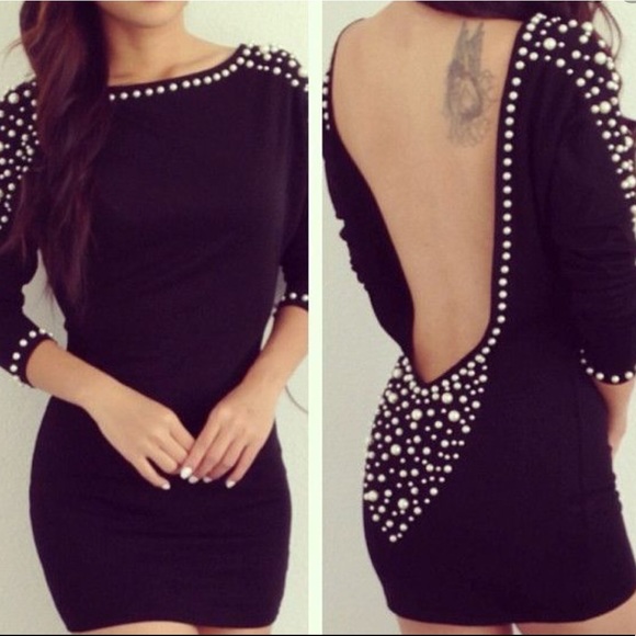 V-back Pearls Dress - Picture 1 of 3
